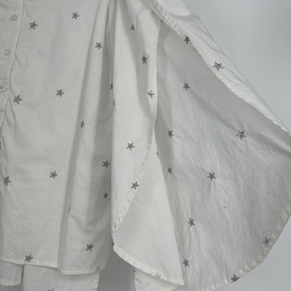 Lucky Brand Off The Shoulder Top White Silver Star Embroidered Button Up Size M - Picture 3 of 11